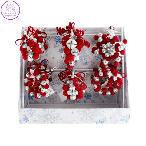 Dekorace závěsná - Různé druhy ve stojanu, červeno / stříbrné 9-11 cm, set 16ks