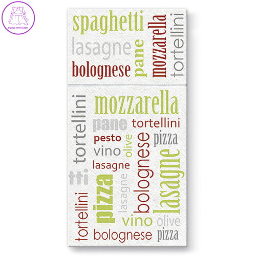 Kapsy na příbory PAW Airlaid 40x40cm Italian Food Green, 25 ks/bal