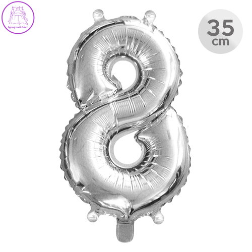 Balón narozeninový 35 cm - číslo 8, stříbrný