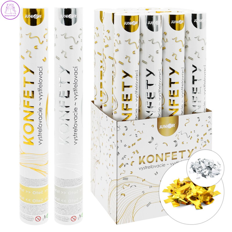 Střílející konfety - trubka 40 cm, mix - zlaté/stříbrné metalické obdélníky