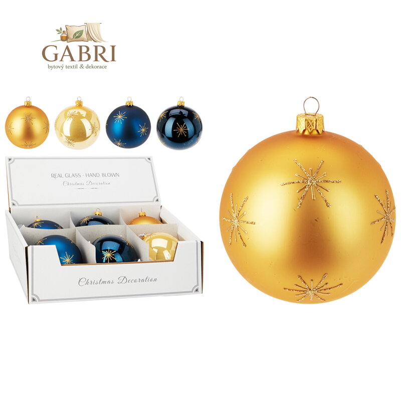 Vánoční koule 100 mm, zlatý třpytivý dekor (mix 4 barev, cena /1 ks)