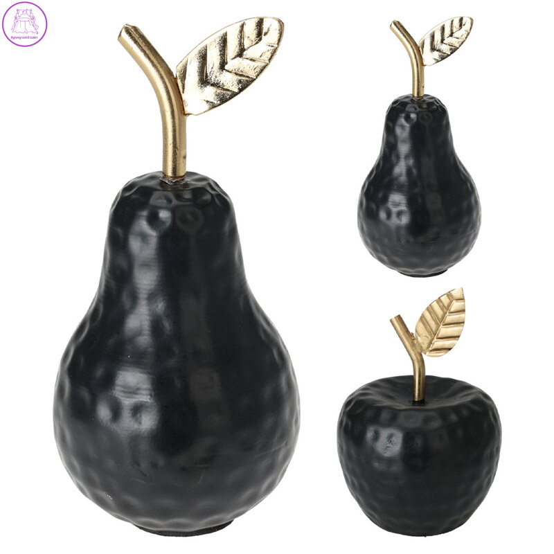 Dekorace jablko, hruška 13 cm, černá s plátkovým zlatem, hliník