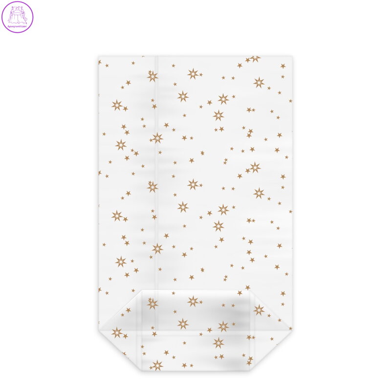 Sáček čirý (OPP) s křížovým dnem - Hvězdy zlaté 14,5 x 23,5 + 6 cm