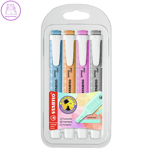 Zvýrazňovač - STABILO swing cool Pastel Edition - 4 ks balení