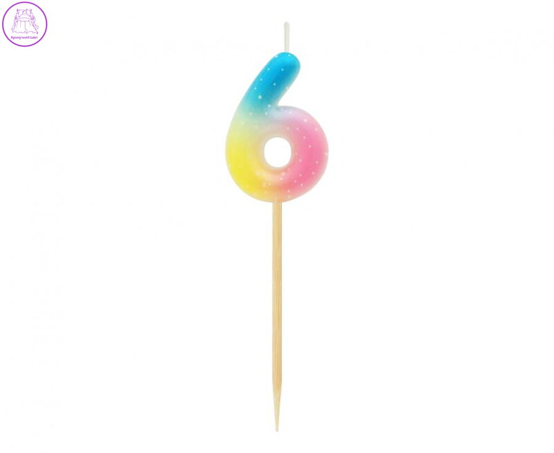 Dortová svíčka - číslice "6" pastelová ombré 11 cm
