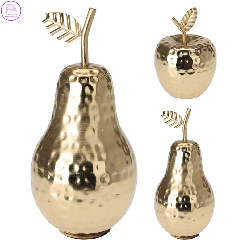 Dekorace jablko, hruška 15 cm, zlatá barva, hliník