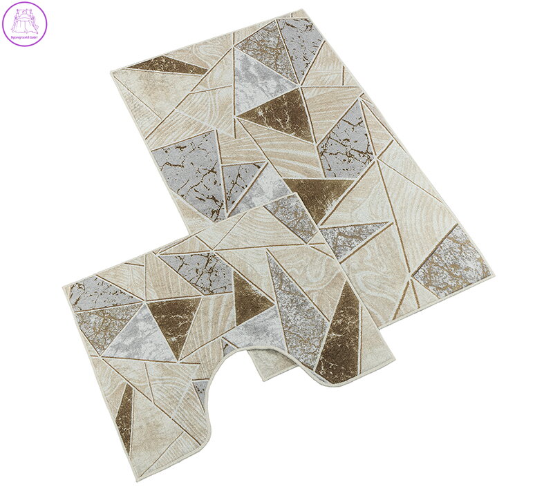 Koupelnová sada předložek 3D 60x100+60x50cm Mramorová dlažba béžová