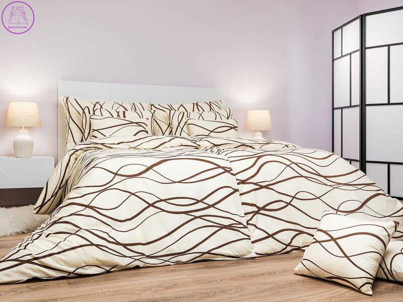 Povlečení bavlna Vlny banánové na tmavě hnědém 140x200, 70x90 cm II.jakost