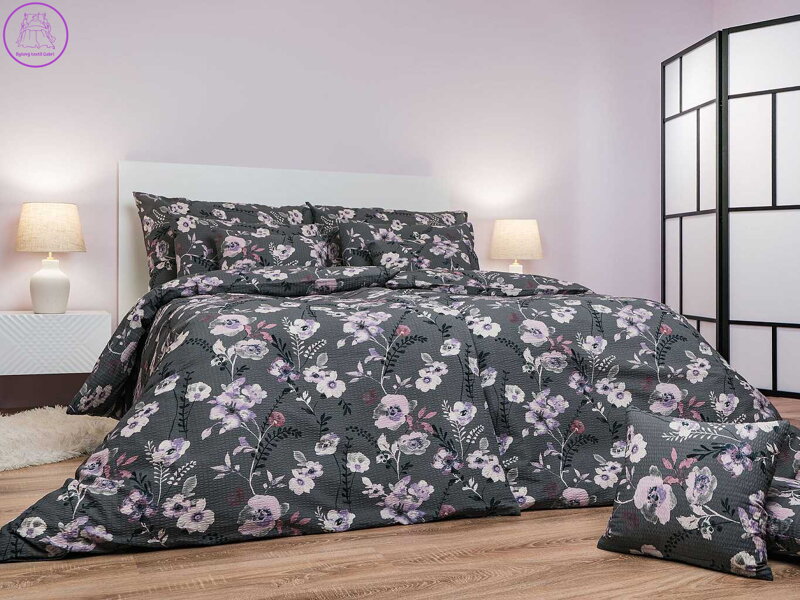 Povlečení krep Kvítí na šedém 140x200, 70x90 cm II.jakost