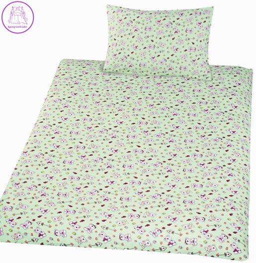Hybler textil Povlečení bavlna do postýlky Méďa krmítko zelená 90x130, 45x60 cm