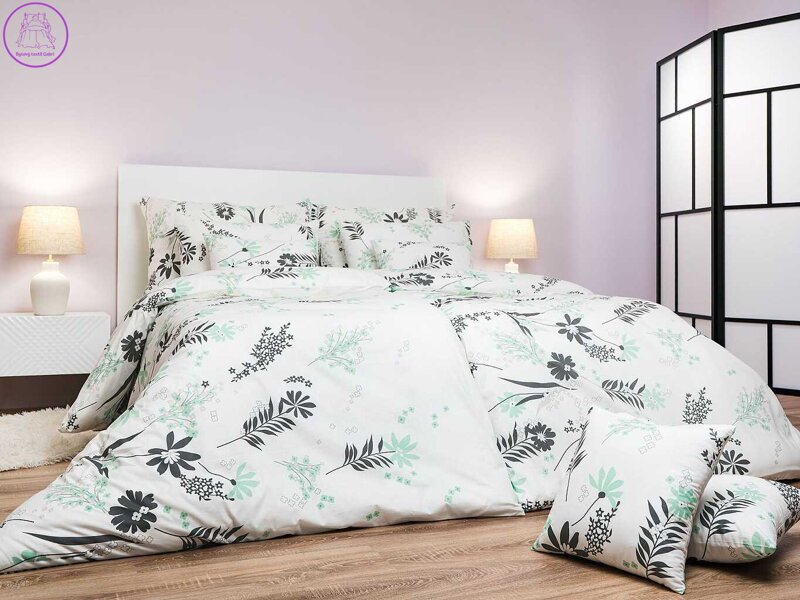 Dadka Povlečení bavlna Agáta mentolová na bílém 140x200, 70x90 cm