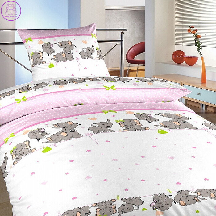 Dadka Povlečení krep Sloni růžoví 140x200, 70x90 cm