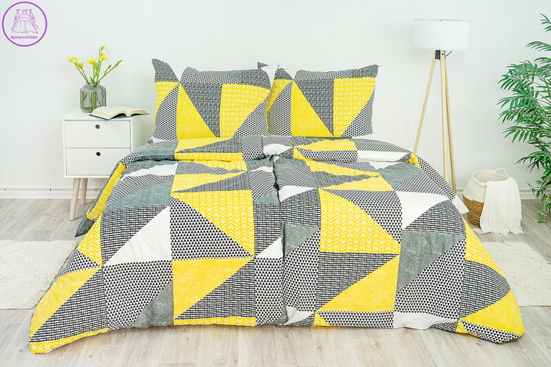Ložní povlečení bavlněné Stanex geometrie žlutá (LS267), 140 x 220 + 90 x 70, Zip