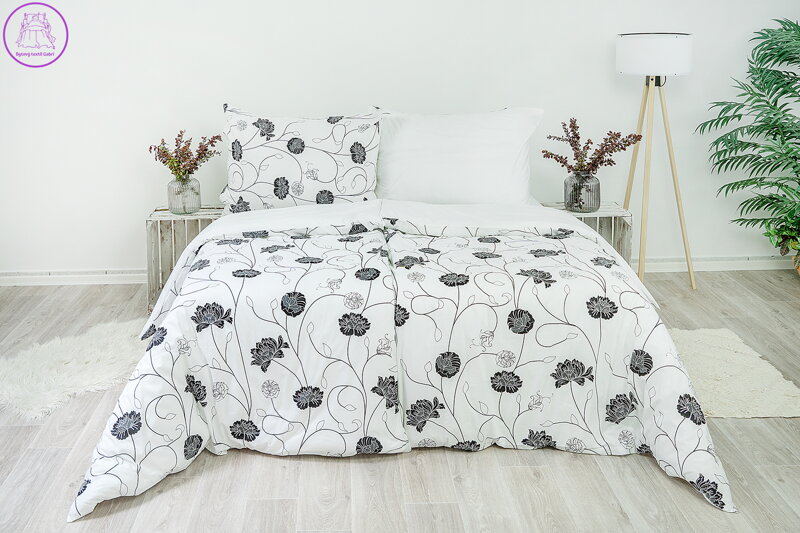 Ložní povlečení krepové Stanex astra černo-bílá (LS147), 140 x 220 + 90 x 70, Knoflíkové