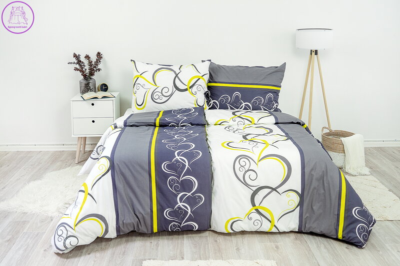 Ložní povlečení krepové Stanex srdce zelená (LS230), 140 x 220 + 90 x 70, Knoflíkové