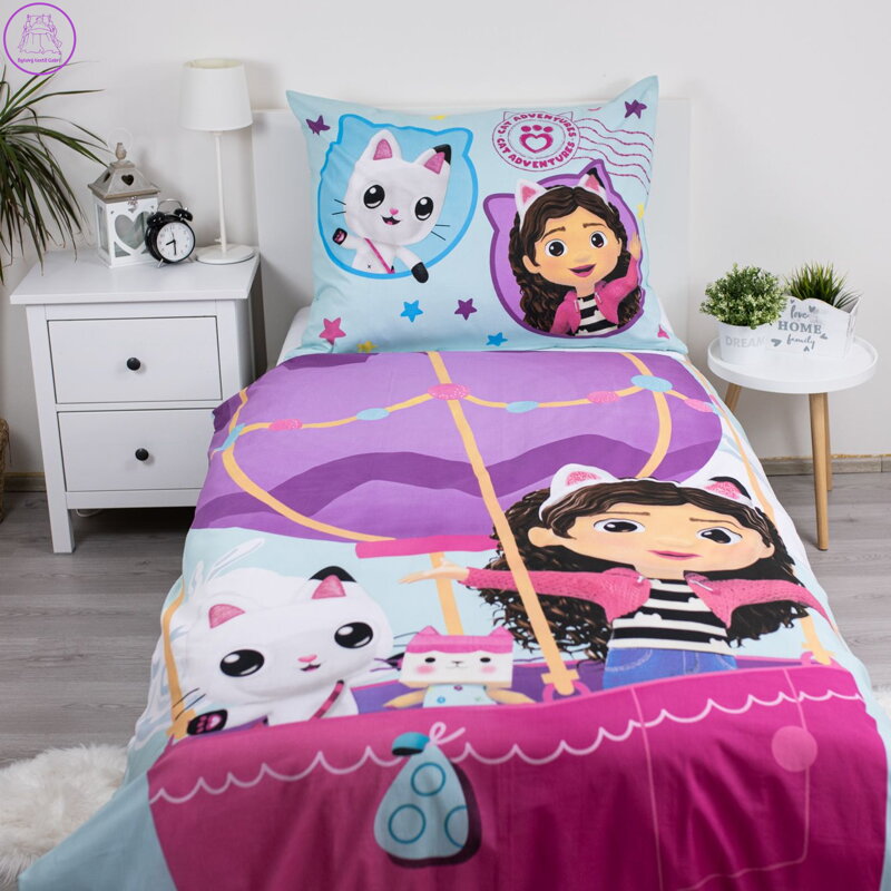 Ložní povlečení bavlněné Gabby´s Dollhouse "Ballon", 140 x 200 + 90 x 70, Zip