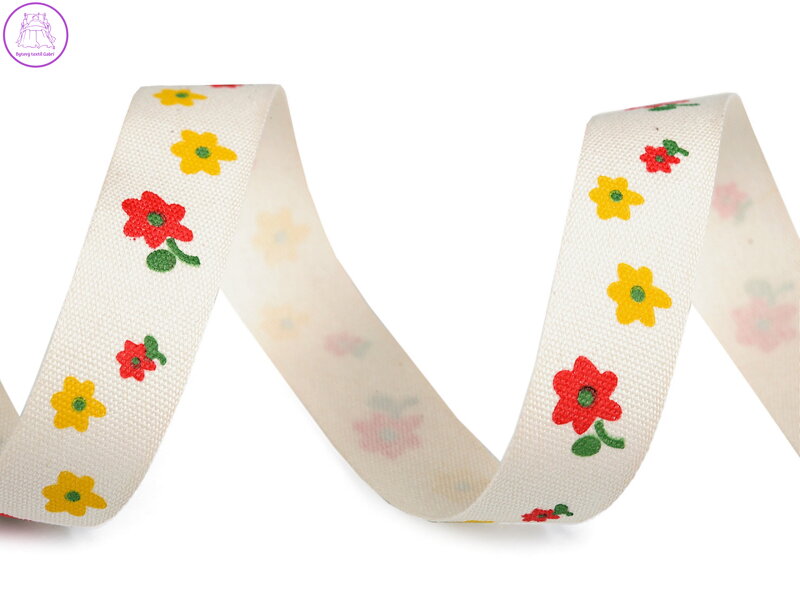 Bavlněná stuha šíře 15 mm květy