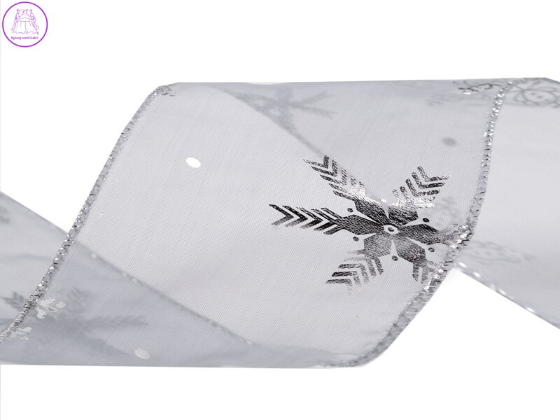 Vánoční organzová stuha metalické vločky šíře 60 mm