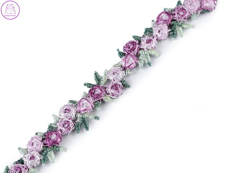 Vyšívaný prýmek s 3D květy šíře 15 mm