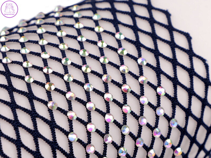 Pružná síťovina / prýmek / vsadka s broušenými kamínky šíře 75 mm