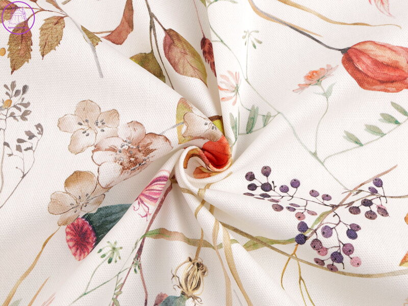 Bavlněná látka se strukturou Half panama s digitálním tiskem květy
