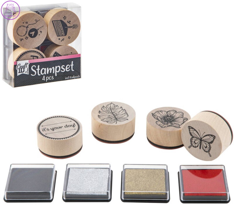 DŘEVO Razítka set 4ks s polštářky 2 druhy *DŘEVĚNÉ HRAČKY*