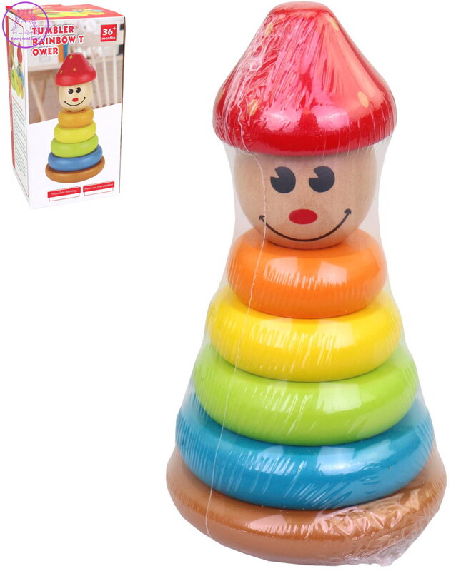 DŘEVO Panáček pyramida navlékací věžička s kroužky *DŘEVĚNÉ HRAČKY*
