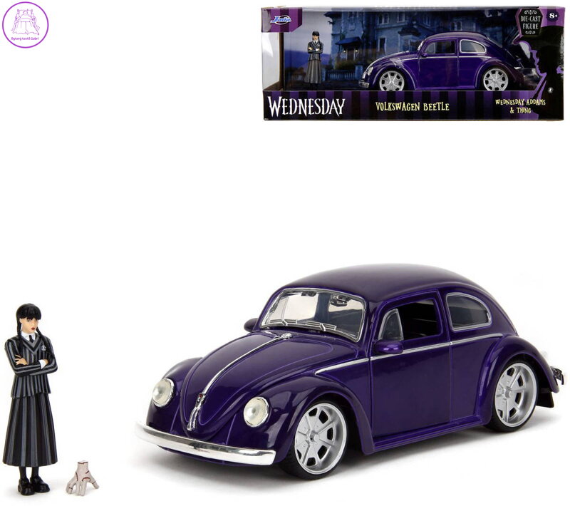 JADA Auto VW Beetle 1972 volný chod set s figurkou Wednesday kov