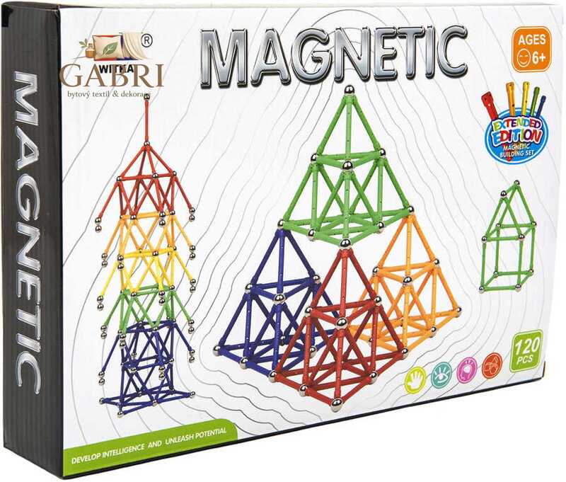 Stavebnice magnetická 120 dílků skládačka plast/kov v krabici