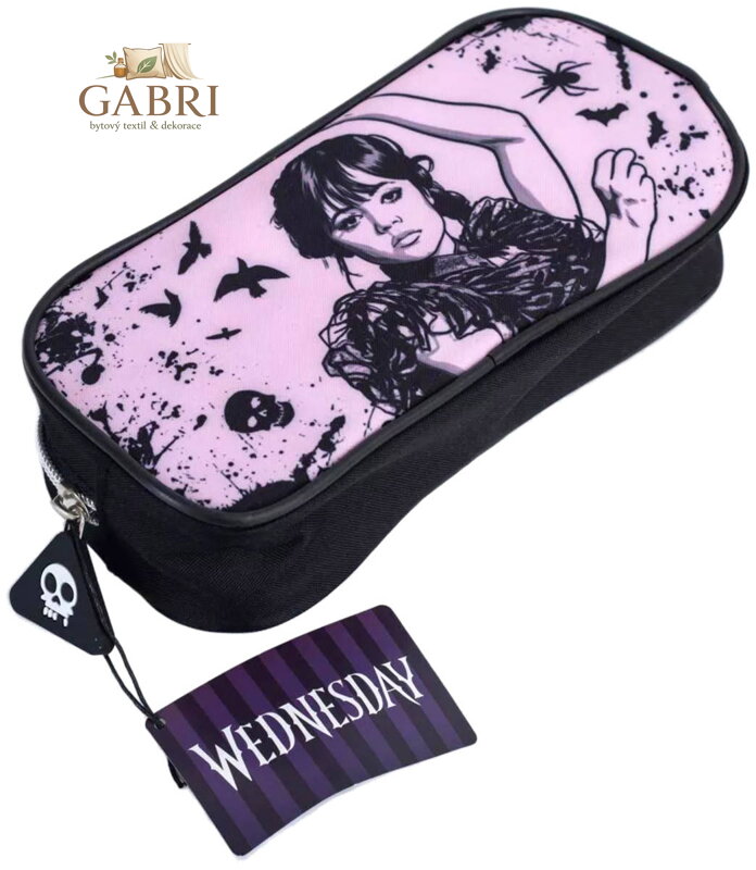WEDNESDAY Dětský penál Wednesday Addams školní pouzdro fialovo-černé