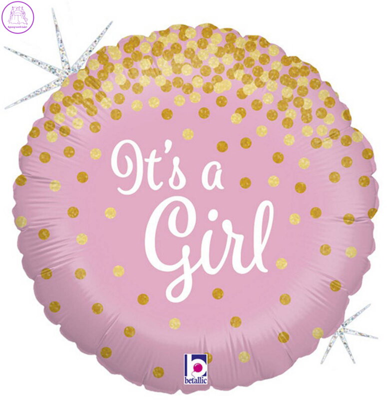 GRABO Balónek nafukovací růžový Je to holka! 46cm fóliový se zlatými konfetami