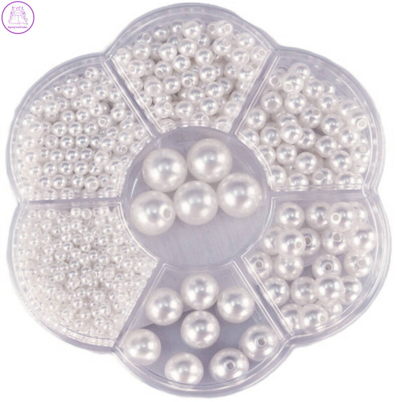 Korálky navlékací metalické bílé set 1150ks 3-12mm v plastovém boxu