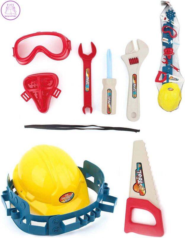 Pracovní nářadí dětské plastové na opasku set s ochrannou helmou