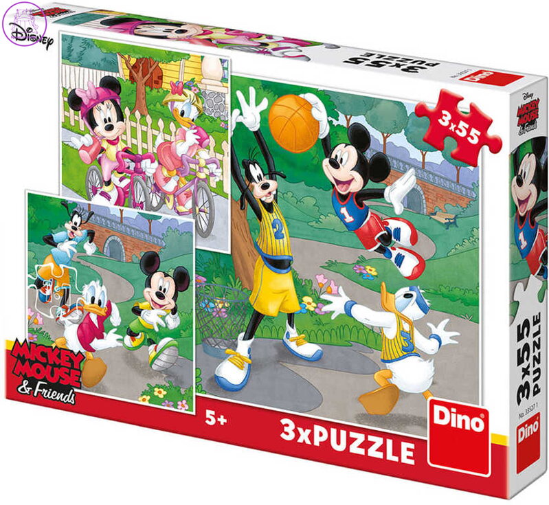 DINO Puzzle 3x55 dílků Mickey a Minnie sportovci 18x18cm skládačka 3v1