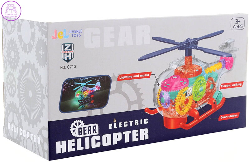 Vrtulník transparentní s ozubenými kolečky na baterie Světlo Zvuk