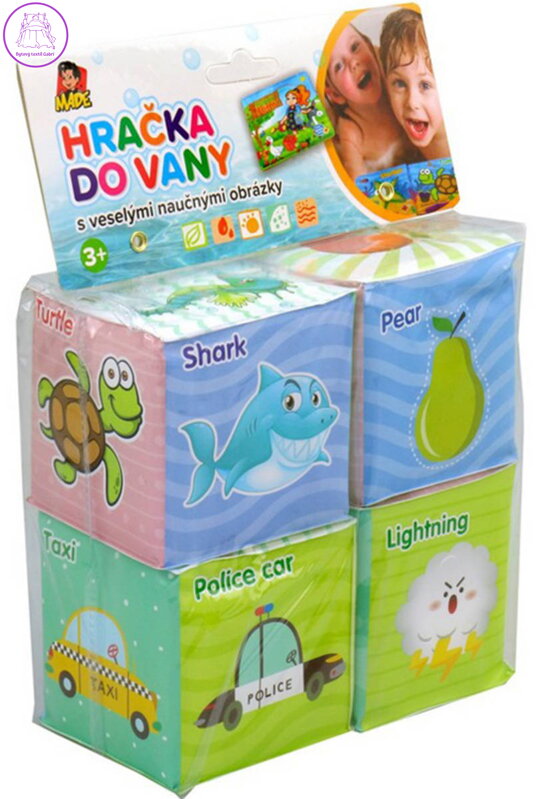 Kostky soft měkké obrázkové 7cm do vany do vody set 4 kusy v sáčku