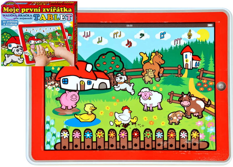 Tablet naučný interaktivní Moje první zvířátka 24x19cm na baterie Světlo Zvuk