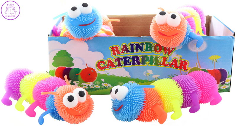 Housenka gumová elastická s bodlinkami natahovací barevná na baterie Světlo