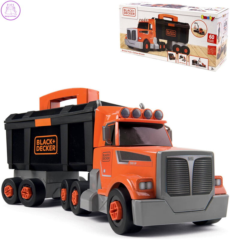 SMOBY B+D Kamion jeřáb šroubovací s přívěsem stavební auto s boxem a nářadím