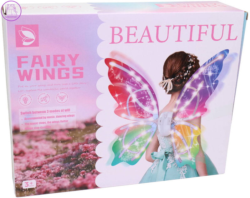 KARNEVAL Křídla duhová víla funkční mávající na baterie Světlo Zvuk