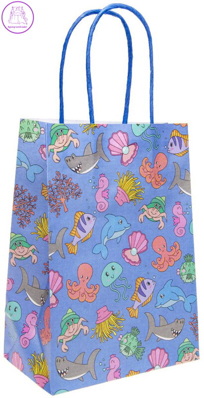 Taška dárková modrá zvířata Mořský svět 16x22x9cm papírová