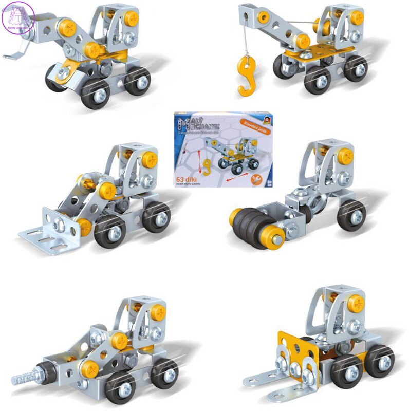 MALÝ MECHANIK Stavební technika 6 druhů kov STAVEBNICE typu Merkur