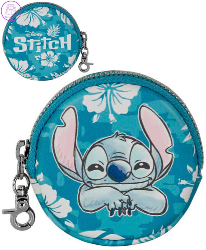 Peněženka dětská Stitch kapesní kulatá na zip s karabinkou