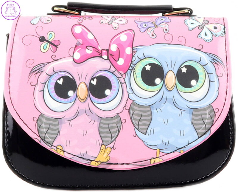 Kabelka dětská černá sovičky 18x15cm plast