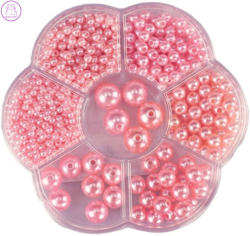 Korálky navlékací metalické růžové set 1150ks 3-12mm v plastovém boxu