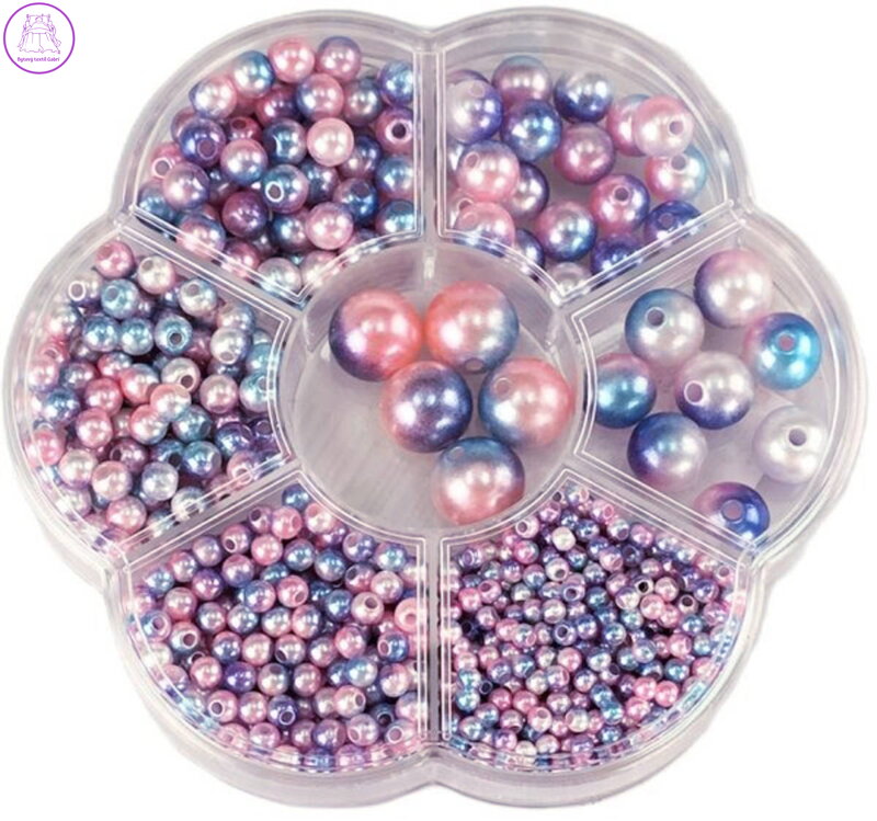Korálky navlékací perleťové fialové set 1150ks 3-12mm v plastovém boxu
