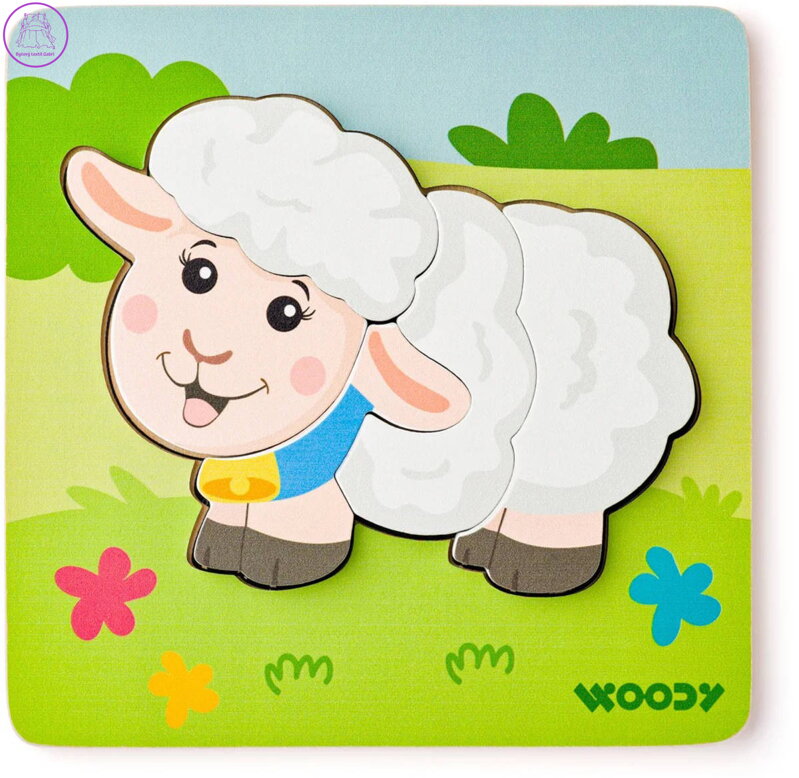 WOODY DŘEVO Baby vkládací puzzle ovečka skládačka 5 dílků na desce