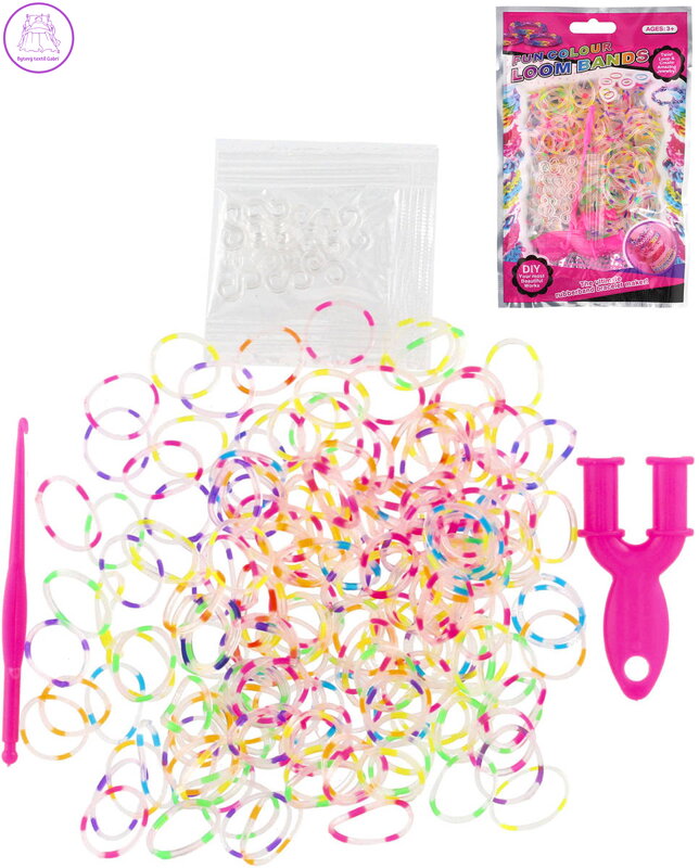 UDĚLEJ SI NÁRAMEK Gumičky LOOM BANDS 200ks set s doplňky strakaté