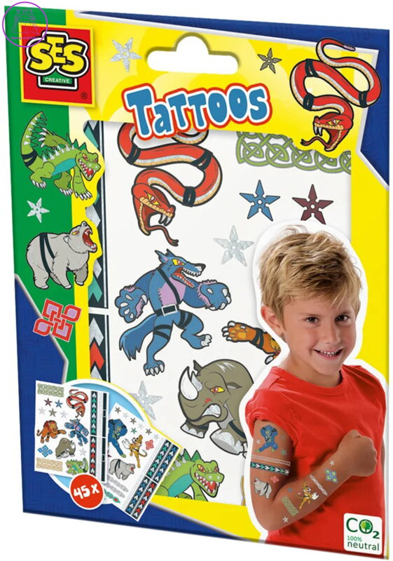 SES CREATIVE Tetování dětské metalické zvířecí bojovníci 45ks klučičí