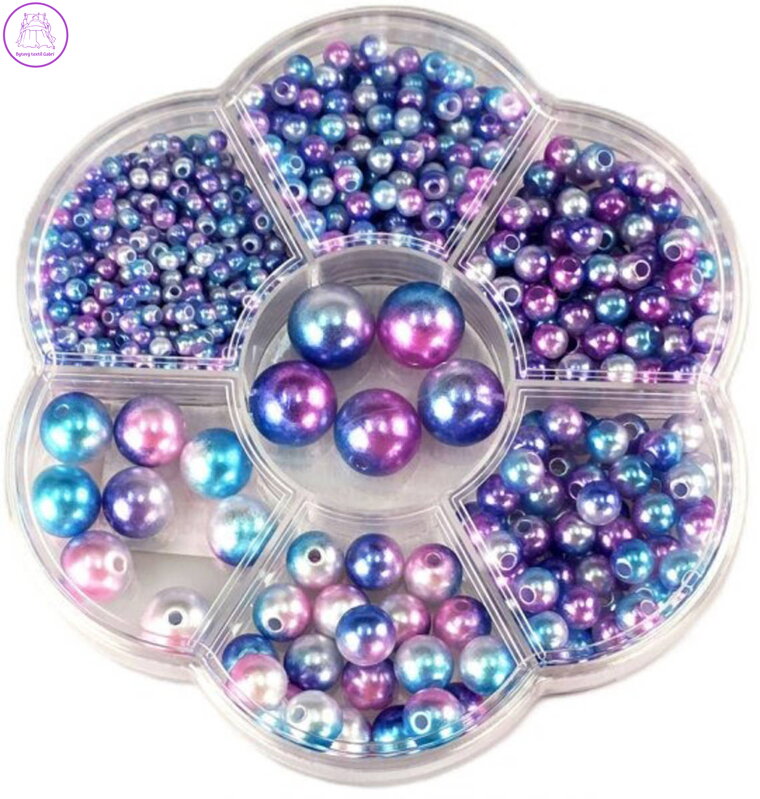 Korálky navlékací perleťové modré set 1150ks 3-12mm v plastovém boxu